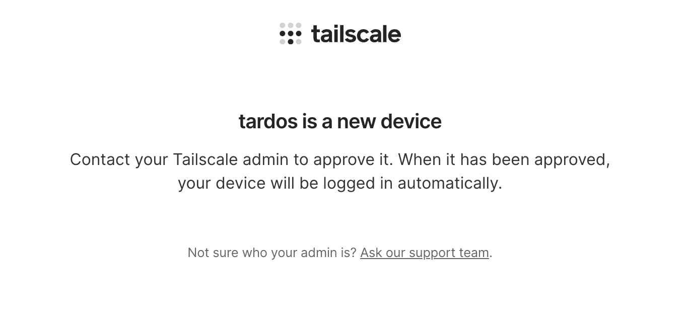 A notification informs the user that their device is awaiting approval.