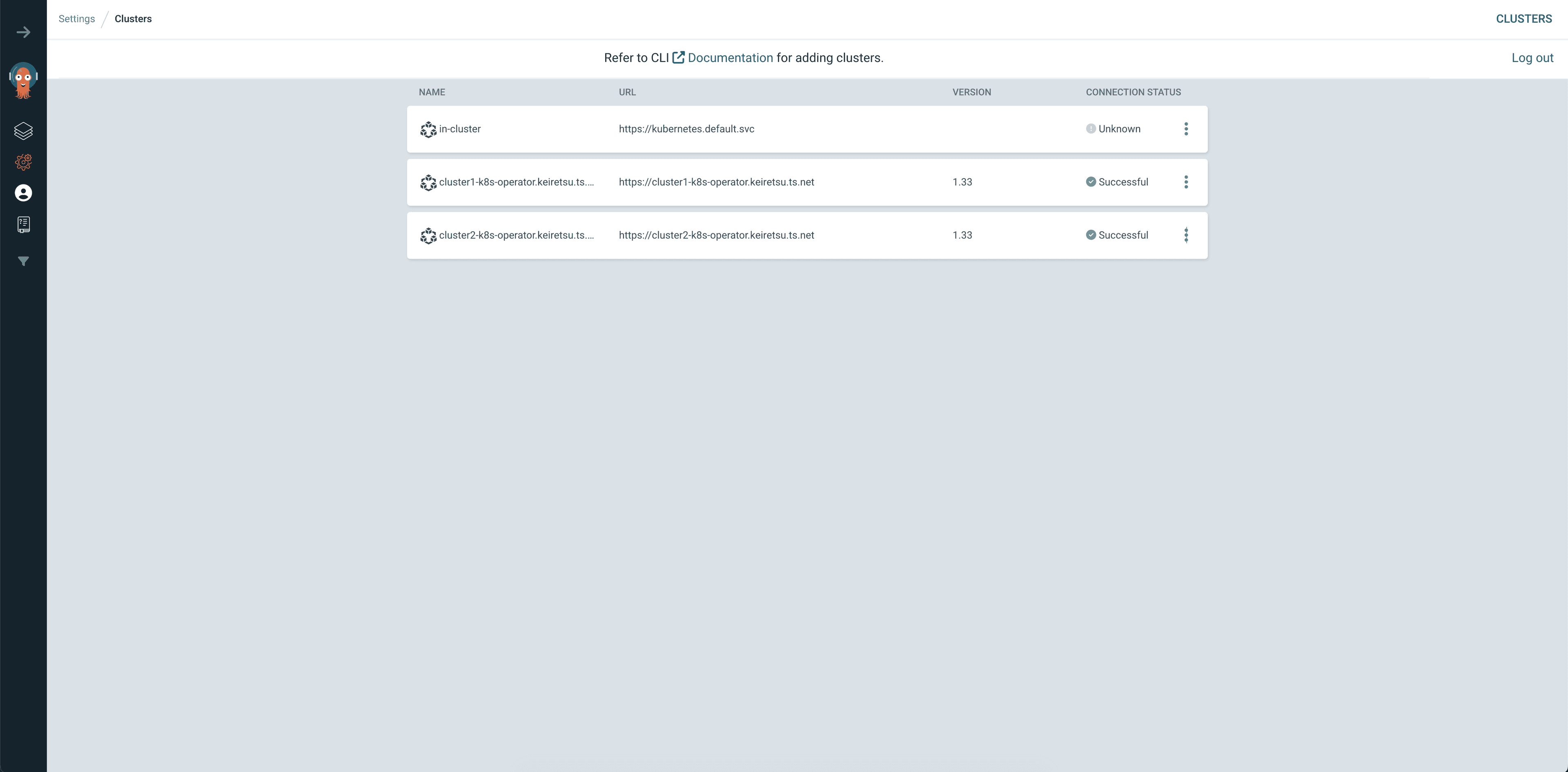 Architecture diagram showing ArgoCD in a control cluster connecting to multiple Kubernetes clusters through Tailscale's private network. Each cluster has a Tailscale operator with API server proxy enabled, enabling secure communication across the tailnet.