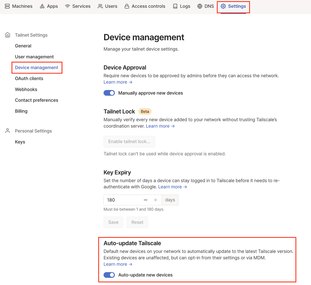 Auto-update enabled in the admin console.
