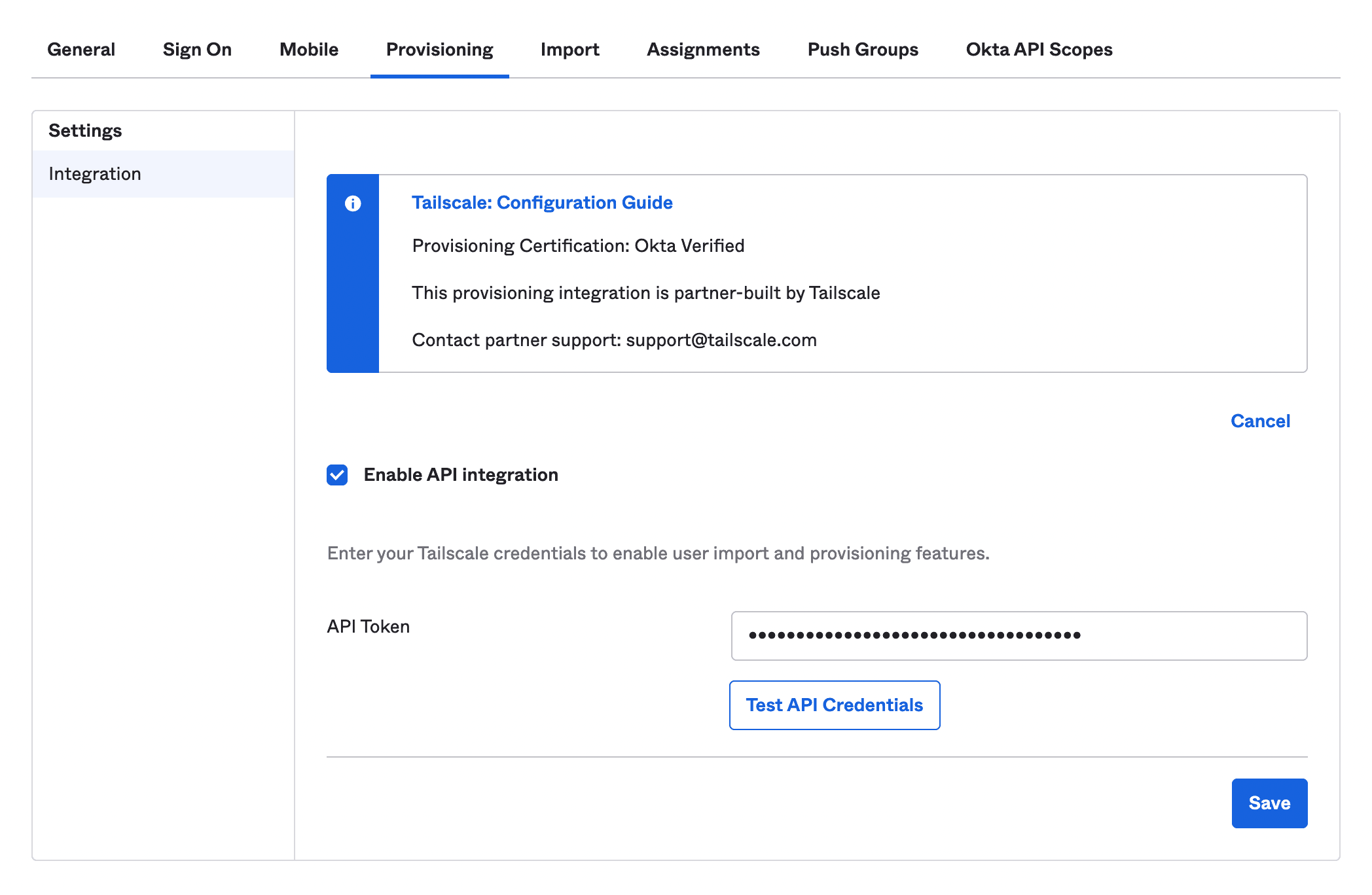 Enable SCIM API Integration with Tailscale SCIM API Key