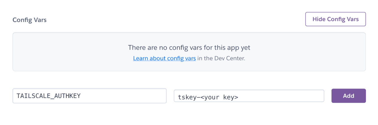 Heroku's config var interface