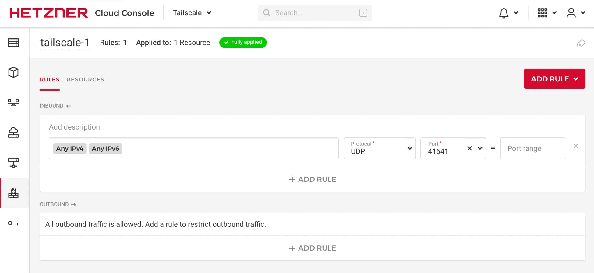 Firewall rule for UDP port 41641