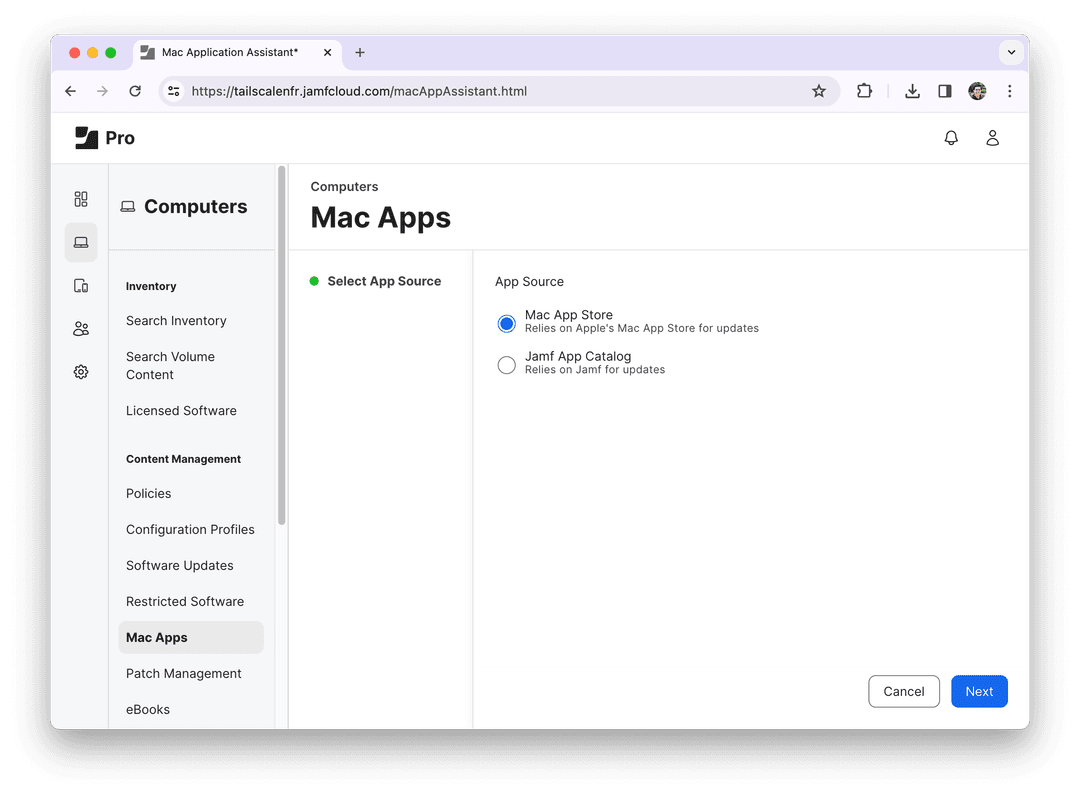 Selecting the Mac App Store option.