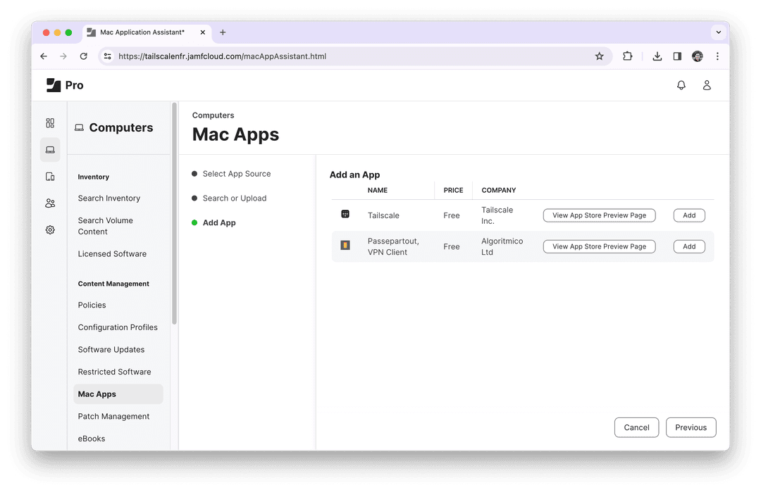 Add Tailscale as an app.