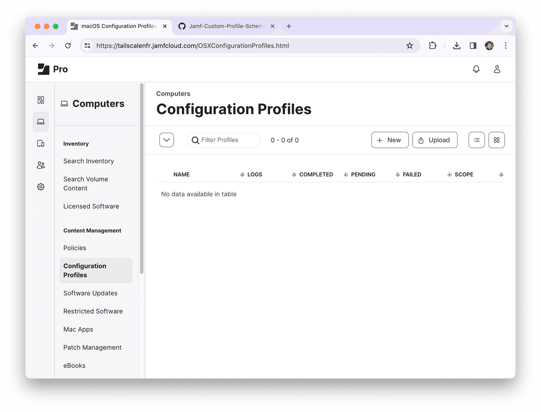 The Configuration Profiles settings.