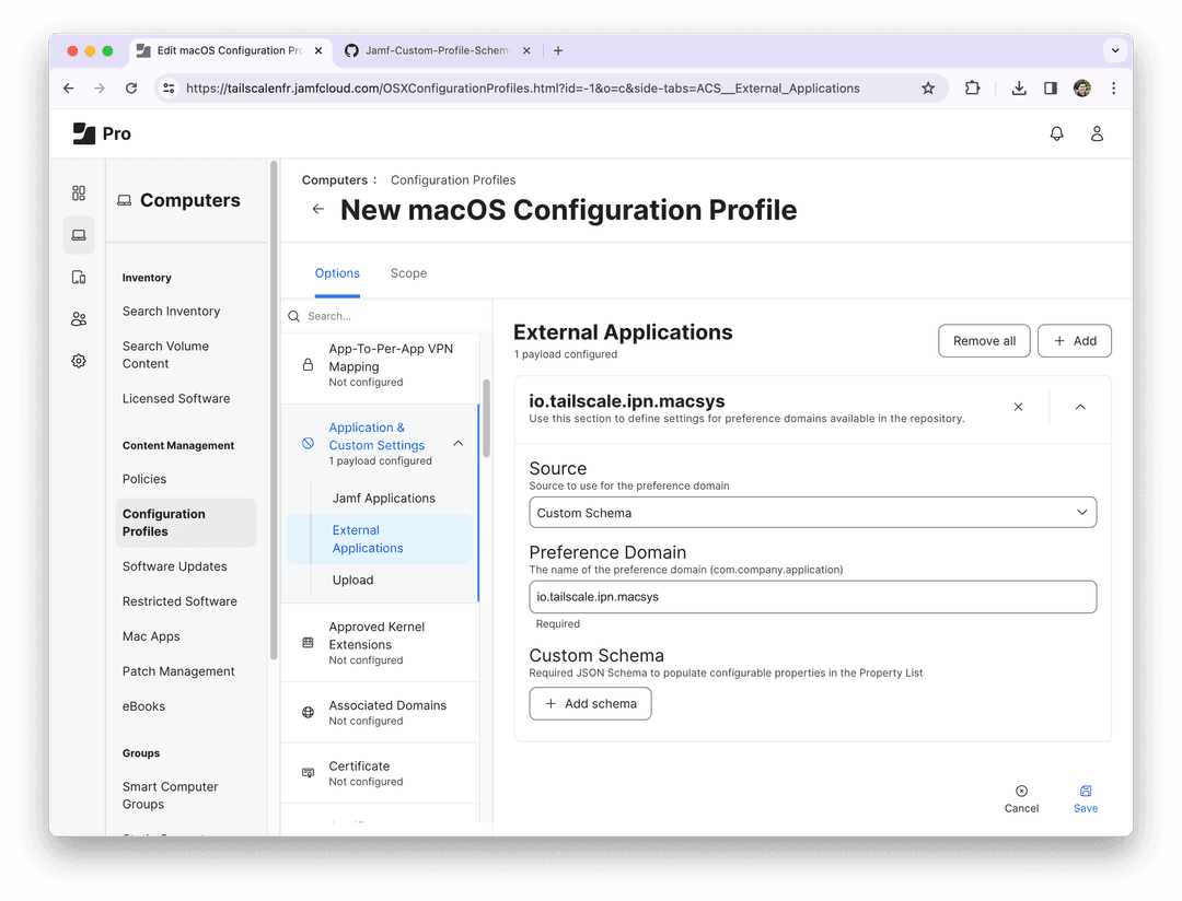 External Applications settings for a Tailscale macOS variant.