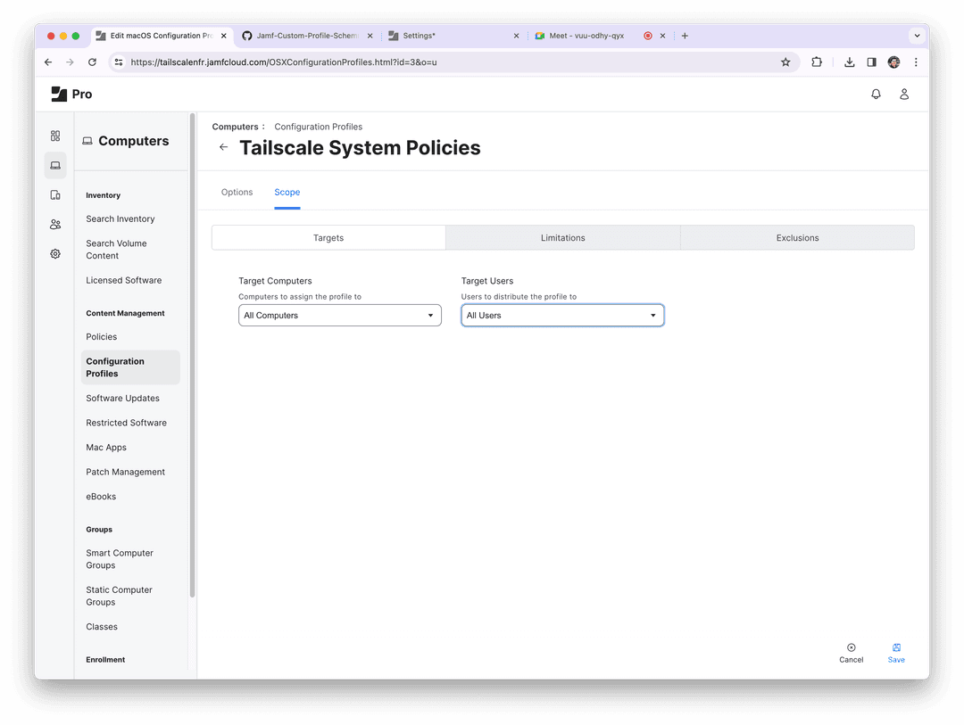 Tailscale system policies scope.