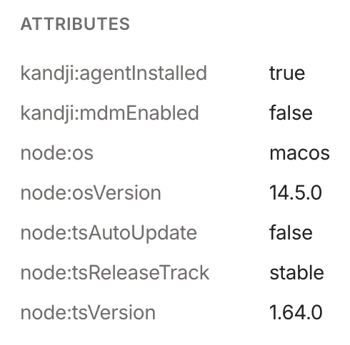 View of the machine attributes in the Machines page.