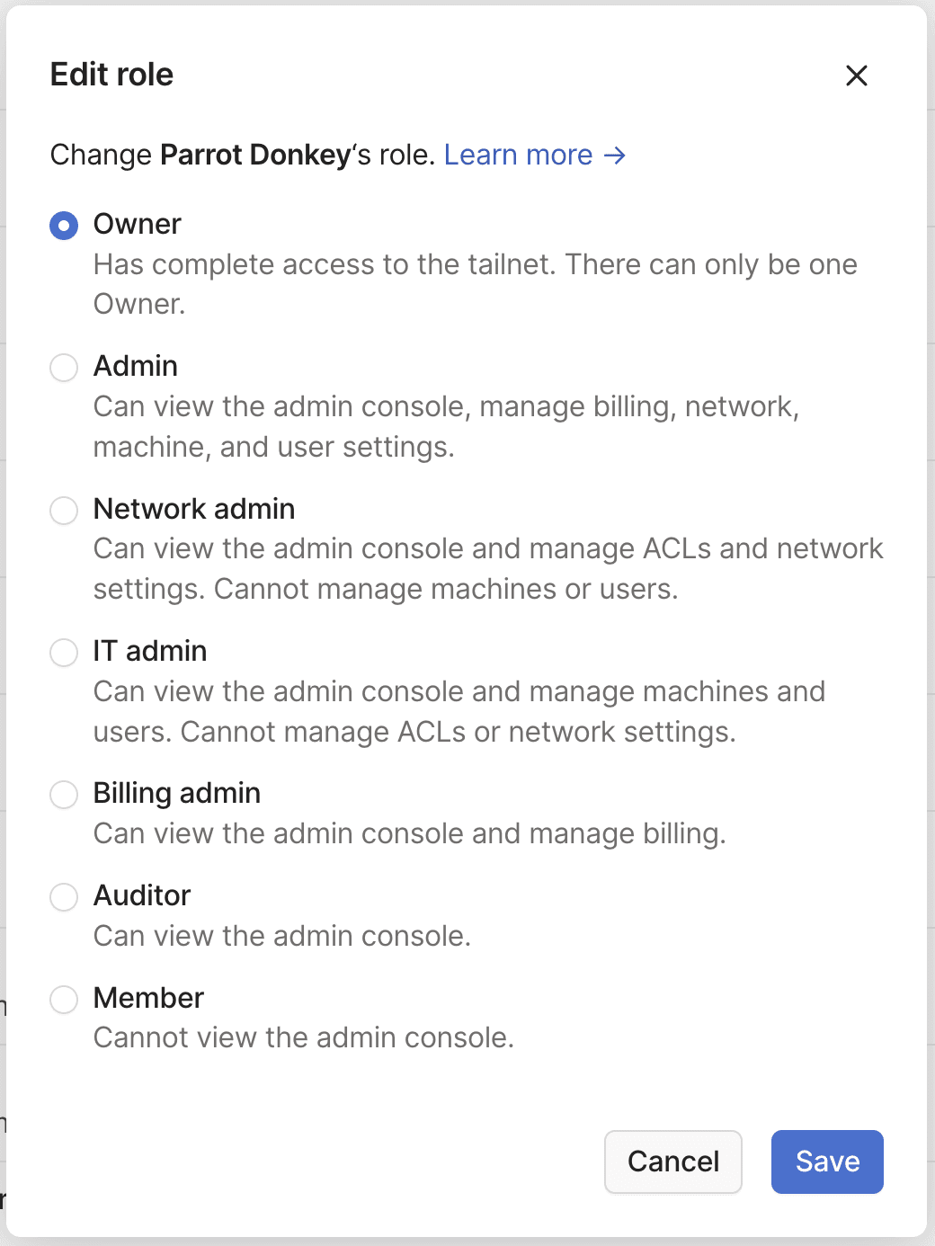 Reassign the Owner role to a user.