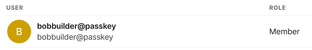 Passkey user in the Users page.