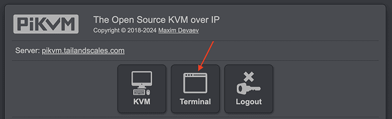 A screenshot of the 'terminal' option on the pikvm web interface.