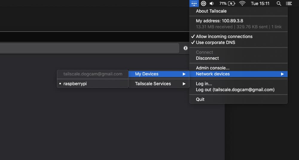 On macOS, you can select the device name to copy the IP address.