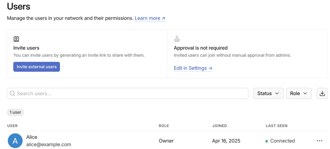 View of the tailnet users.